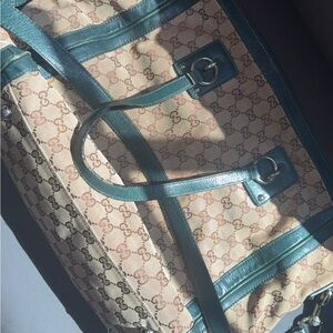 Gucci Beige Monogram Tote with green Trim